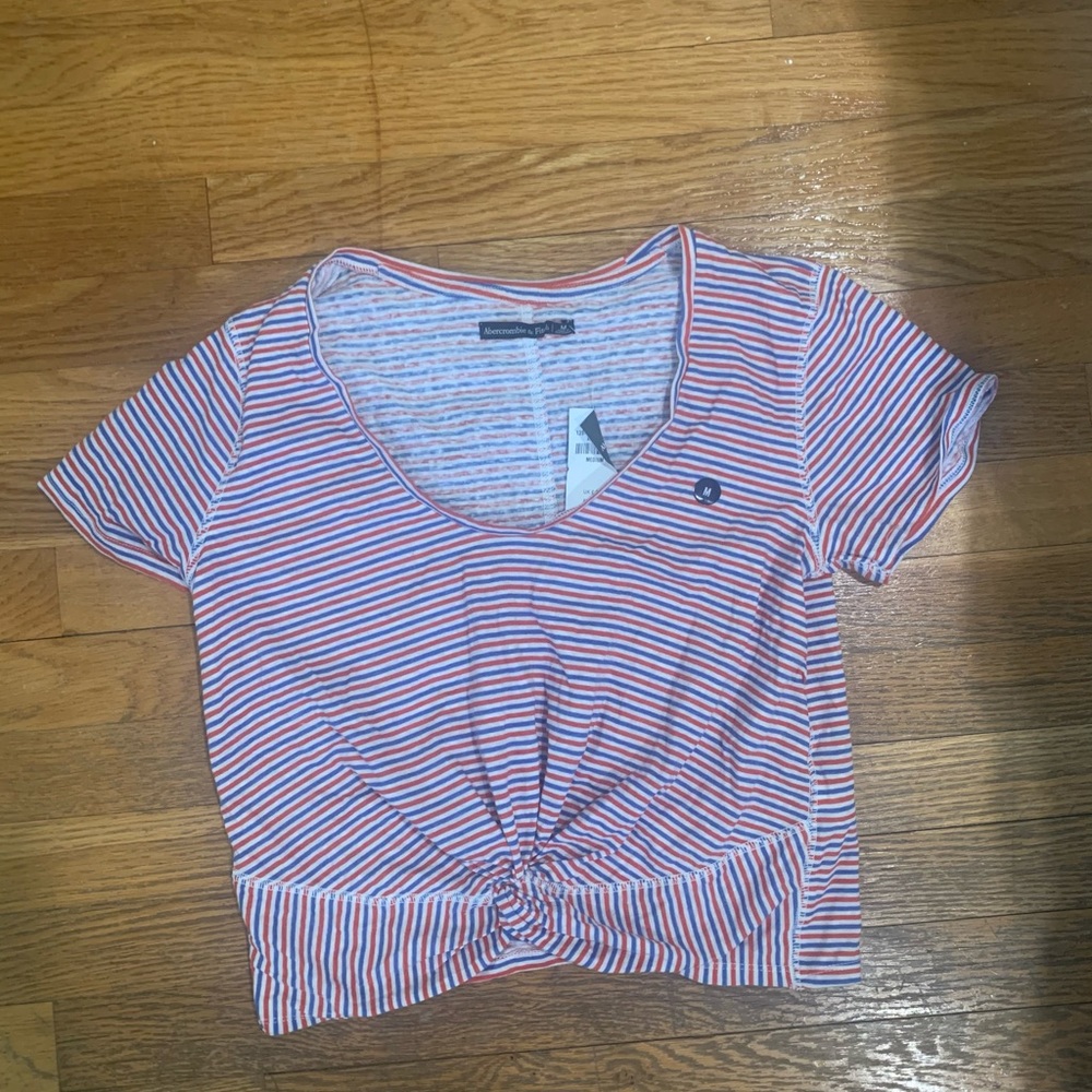 Never-Worn,Red, White, Blue Striped Tie-Up T Shirt